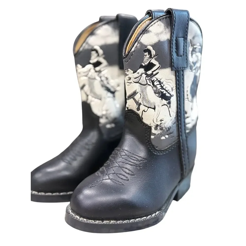 Vintage 90s Durango Kids 6C Cowboy Boots Shades of the Old West Black Leather